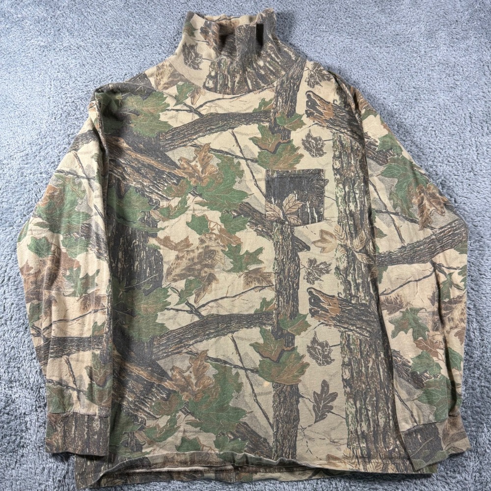 VTG 80s RedHead Turtleneck Shirt Mens XL Camo Made in USA Pocket Long Sleeve
